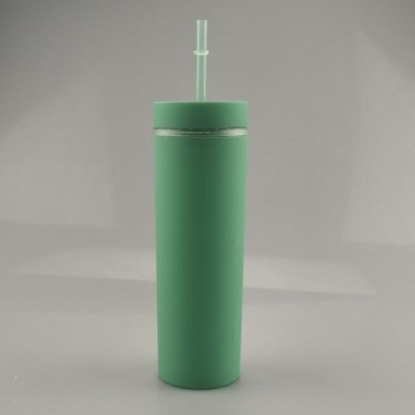 

new arrival 16oz acrylic tumbler double wall skinny tumbler with colored straw portable drinking cup a02