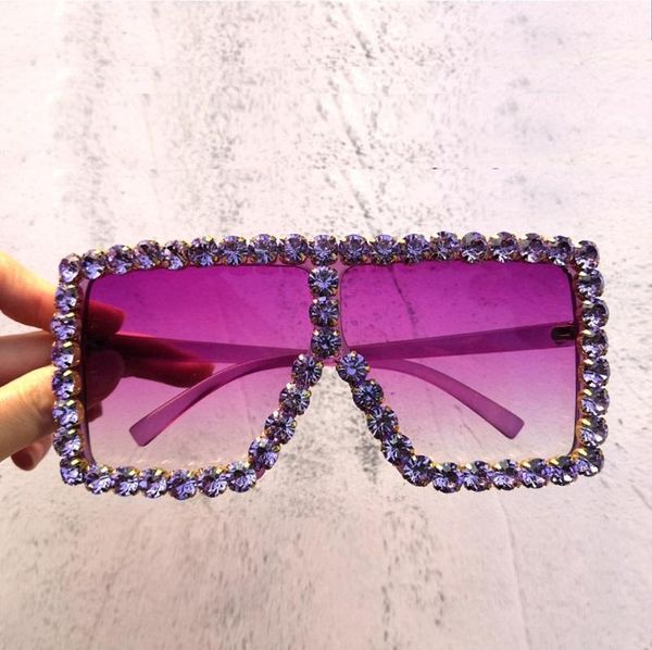 

sunglasses purple big rhinestones women brand design oversized sun glasses crystal shades for shield windshield oculos, White;black