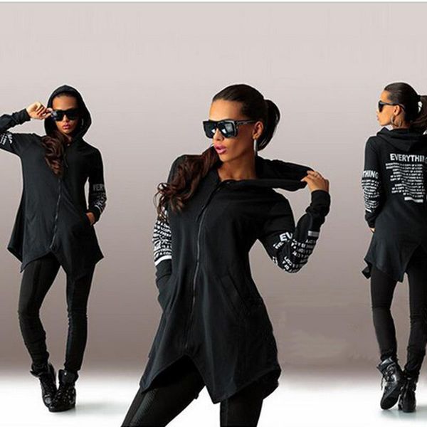 

2020 doodle printed jackets zipper hooded autumn casual women jacket plus size women clothing large size 4xl 5xl, Black