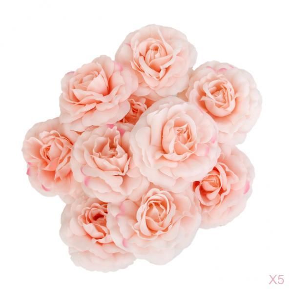 

50x artificial camellia flower heads silk rose home wedding decor light pink