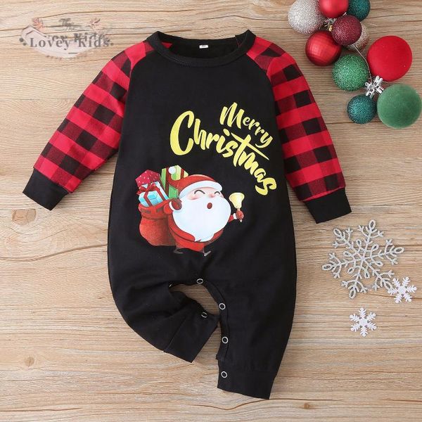 

2020 winter christmas toddler baby girl boy romper jumpsuit xmas santa claus print plaid playsuit, Blue