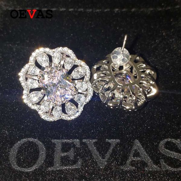 

stud oevas 100% 925 sterling silver 19.8*21.6mm big earrings for women sparkling high carbon diamond wedding bridal fine jewelry, Golden;silver