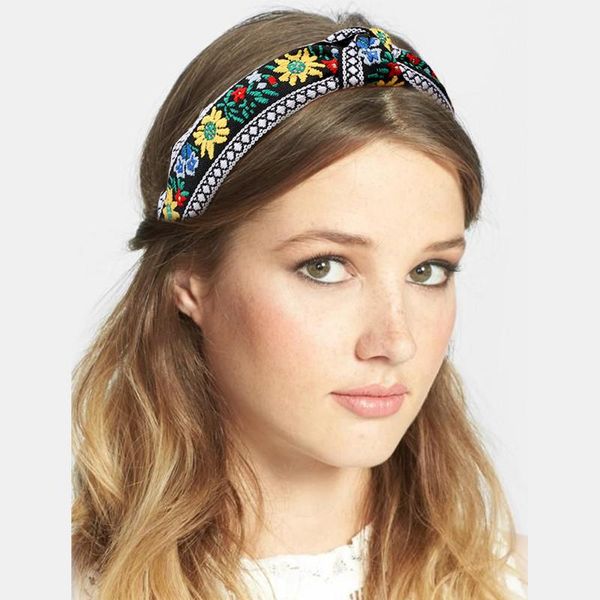 

female ethnic hairband embroidery flower headbands head bezel for women cross knotted hair hoop headwear