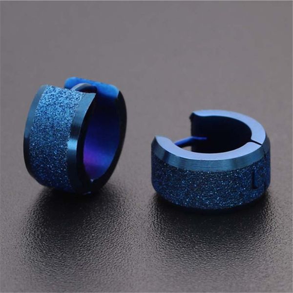 

stud simple big wide blue color round earrings for women men stainless steel scrub ear clip fashion jewelry, Golden;silver
