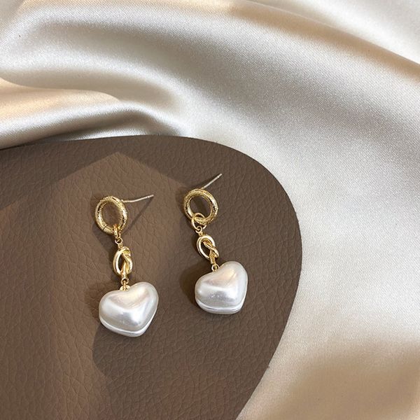 

new retro earrings female tie a knot metal baroque pearl love long dangle earring women ear ring wedding hypoallergenic jewelery, Silver