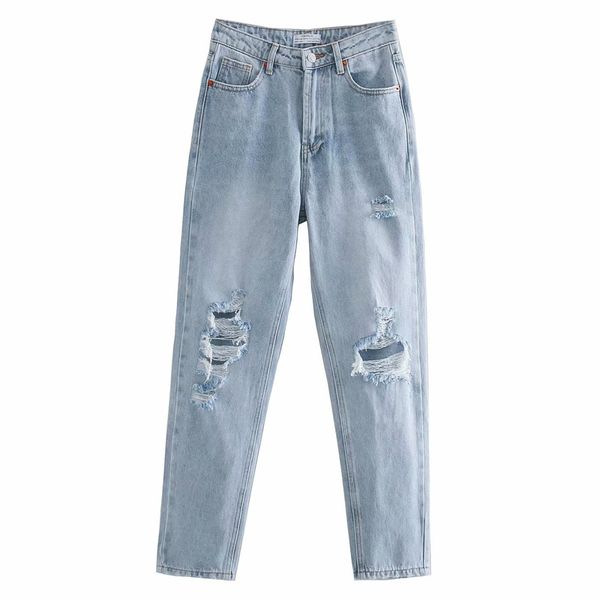

women's jeans fandy lokar casual broken hole women fashion comfortable denim pants elegant ankle length female ladies hs, Blue