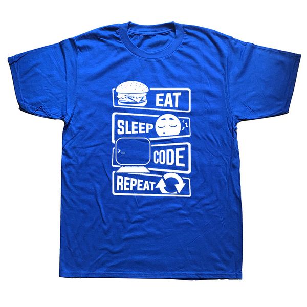 

eat sleep code повторять программист t-shirt mens короткие рукава крупногабаритные streetwear hip hop печатные футболки top тройники