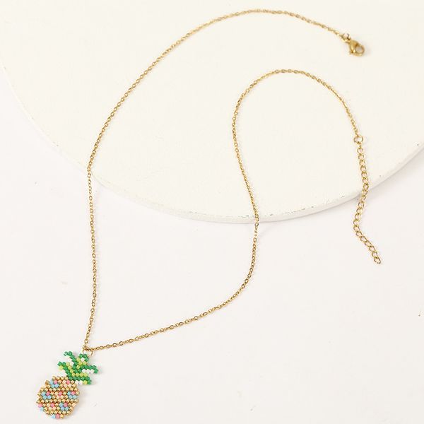 

pendant necklaces bohemian handmade glass beaded miyuki fruit pineapple pendants for women trendy gold stainless steel chain necklace, Silver