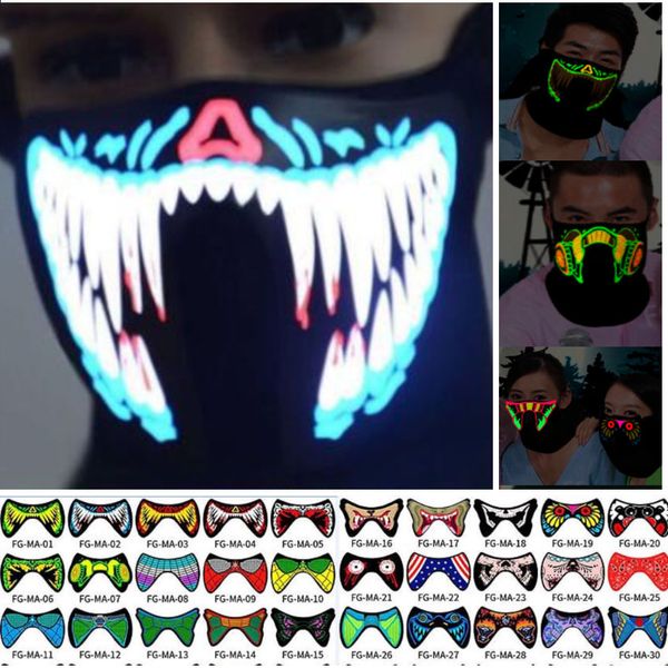 

el mask flash led music mask with sound active for dancing riding skating party voice control mask party masks for halloween xmas hh9-2329