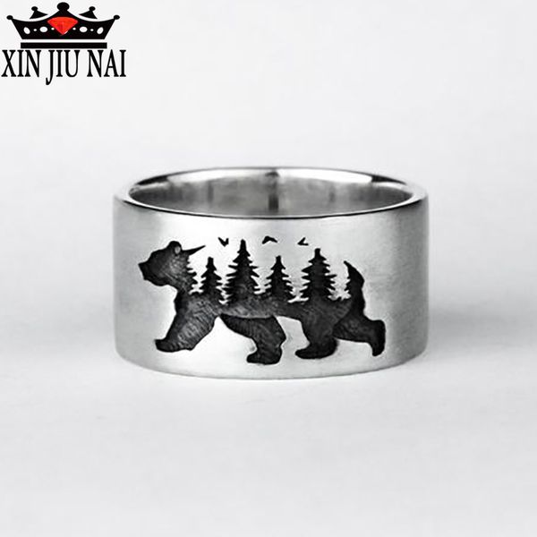 

new original forest black bear forest pattern black and white landscape ring small fresh romantic lovely women's brand jewelry, Golden;silver