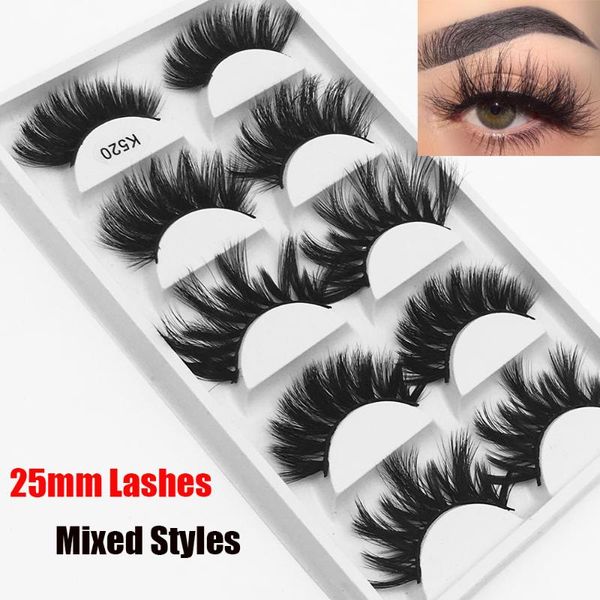 

fashion mixed styles 5pairs 25mm lashes 3d mink hair false eyelashes long wispies multilayers fluffy eyelashes makeup tools