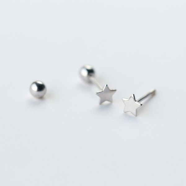 

modian exquisite simple cute stars heart and bead fashion tiny stud earrings for women shining luxury fine s925 silver jewelry, Golden;silver