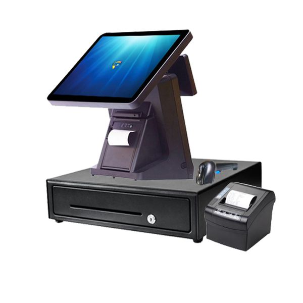 

retail 15inch system / 80mm printer / barcode scanner cash drawer cash register for hall