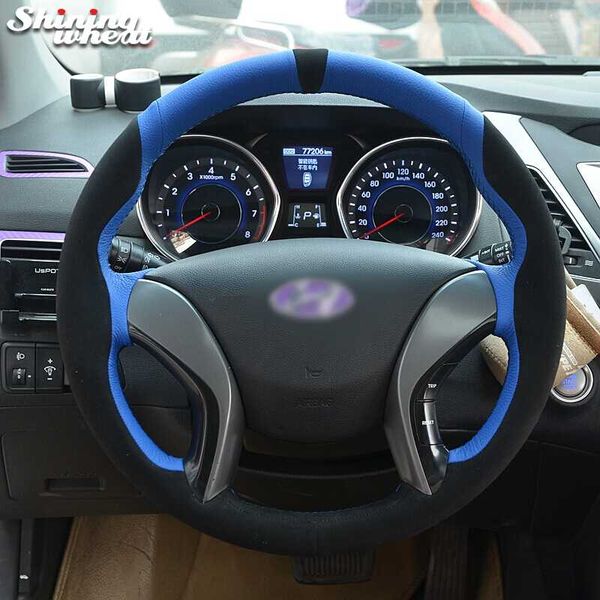 

shining wheat blue leather black suede car steering wheel cover for elantra 2011-2014 avante i30