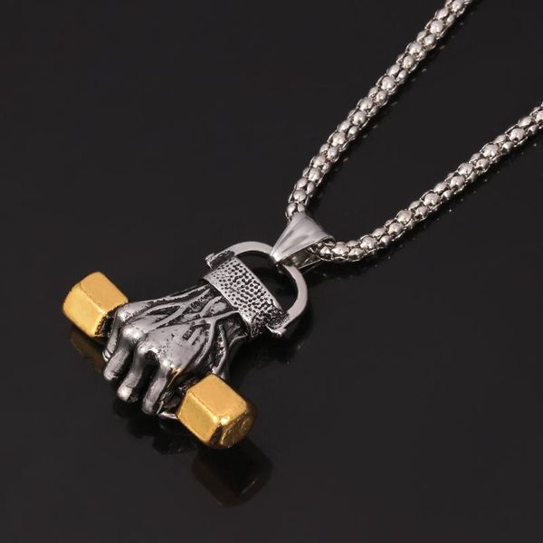 

anger fist fitness long men necklaces pendants chain punk for boyfriend male jewelry creativity gift wholesale, Silver