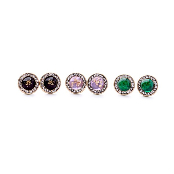 

joolim jewelry wholesale/black green purple round stud earring gift, Golden;silver