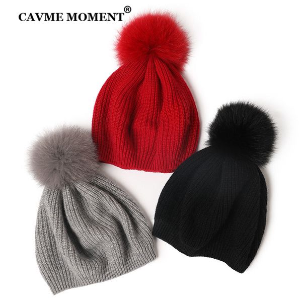 

beanies cavme 100% cashmere winter warm crochet beanie pompon skullies caps hats for women men with fur solid color