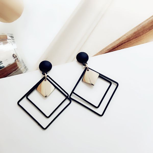 

dangle & chandelier metal classic geometric women earrings black earring for drops fashion jewelry 2021, Silver