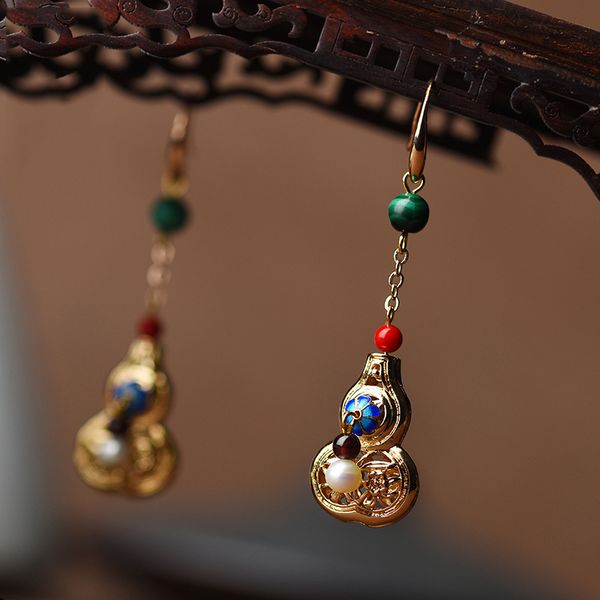 

chinese ethnic drop earrings for women gourd gold color handmade earrings for girl fashion jewelry friend dropshipping, Silver