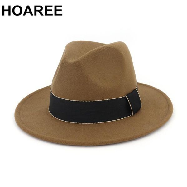 

hoaree women woolen khaki fedora hat british style panama porkpie tribby hat female spring autumnwide brim brand felt, Blue;gray