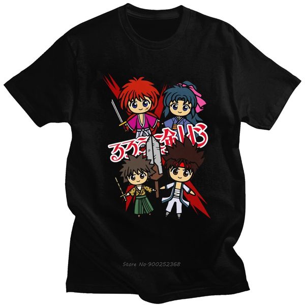 

kawaii rurouni kenshin tee men short sleeves anime manga meiji swordsman samurai x t shirt cotton t-shirt harajuku gift