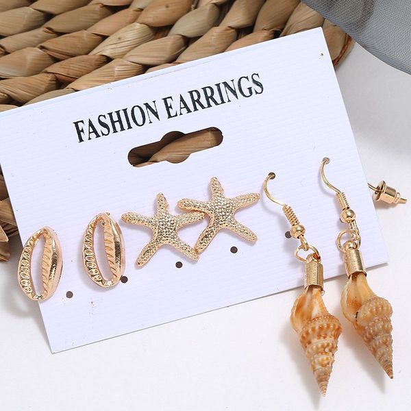 

ocean beach shell dangle starfish small earrings set women gold color piercing earrings jewelry vacation accessories, Golden;silver