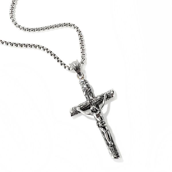 

pendant necklaces jesus cross necklace mens stainless steel chain gold silver color vintage jewelry gift for men hiphop wholesale
