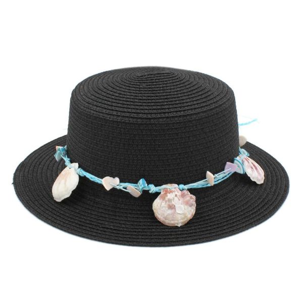 

mistdawn summer women straw boater hat beach sailor porkpie hat bowler flat sun cap w/ diy shell hatband size 7 1/8, Blue;gray