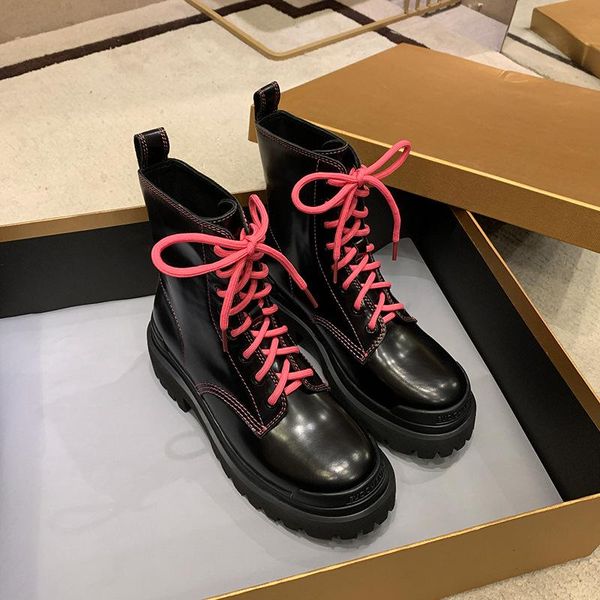 

fashion design pattern women ankle boots thick sole short booties genuine leather platform shoes woman motorcycle boots winter holiday gift, Black