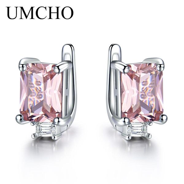 

UMCHO Solid 925 Sterling Silver Clip Earrings For Women Rose Pink Morganite Gemstone Wedding Engagement Fashion Jewelry Gift 200919