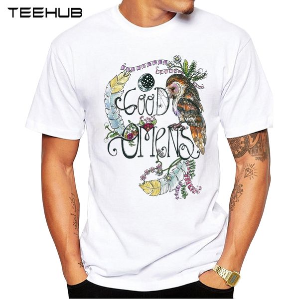 

new arrivals 2019 teehub cool design men's fashion good omens printed t-shirt short sleeve o-neck hipster tee