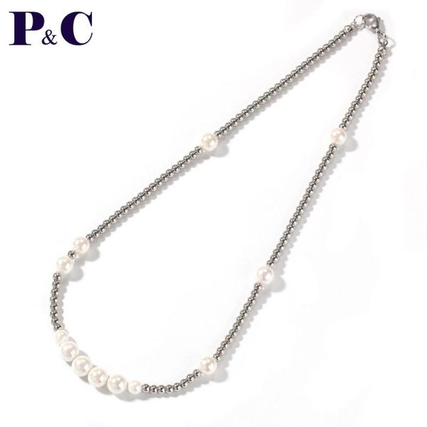 

white shell pearl stainless steel chains necklaces men women hip hop jewelry ing, Silver