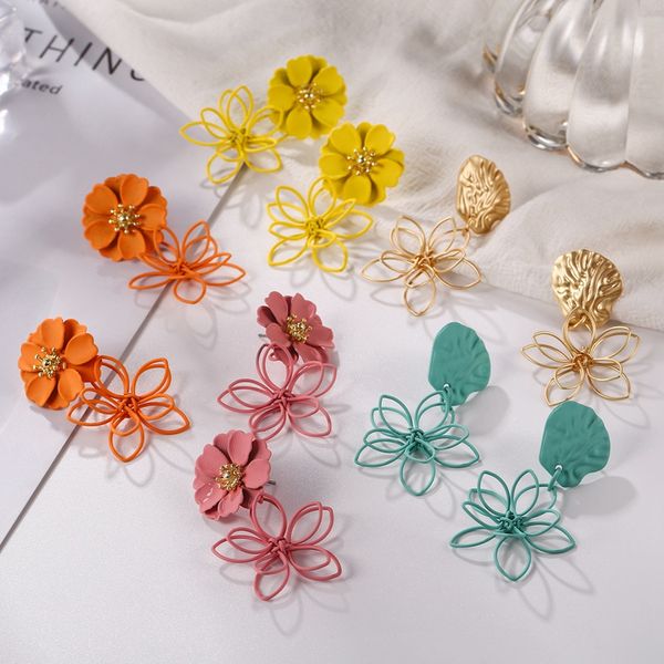 

match-right 2020 new korean fashion jewelry fresh cute hook drop flower earrings candy color dangle earring for women sr1066, Silver