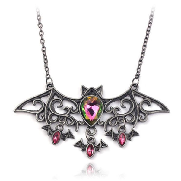 

pendant necklaces vintage halloween necklace alloy bat animal red rhinestone for women men holiday jewelry gifts, 1 pc, Silver