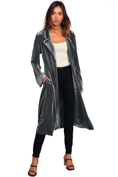 

trench coats spring autumn solid color mid-calf women outerwear casual cardigan sell ladies clothing golden velvet womens, Tan;black