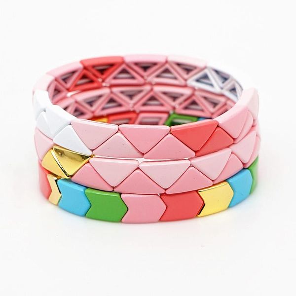 

shinus pink bracelets women lovely rainbow bracelet bohemian corlorful bileklik pulsera 2020 enamel tile summer fashion jewelry, Golden;silver