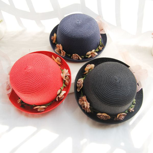 

2021parent-child fashion women hats flower children breathable large brim straw cap kids boy girls sun hat casquette hwx9, Blue;gray