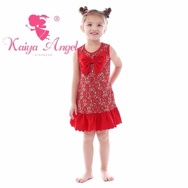 

kaiya angel bordeaux golden flower lace bow wedding princess toddler spring cotton girls clothes summer flower dresses 0922, Red;yellow