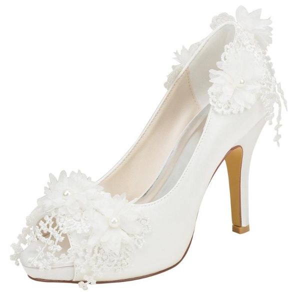 

8 cm high heel satin white slingback wedding pumps with flower, Black