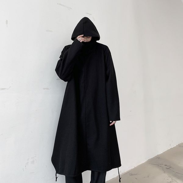 

men's trench coats male women streetwear hip hop gothic harajuku long jacket cloak outerwear men hooded pullover trenchcoat, Tan;black
