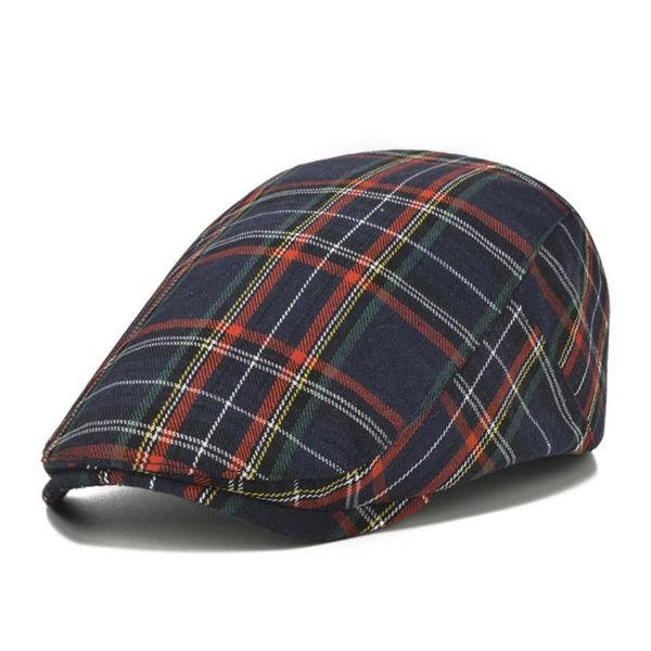 

berets casual checked hat cotton caps for spring summer autumn, Blue;gray