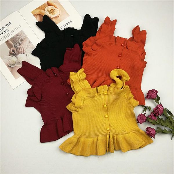 

женщины вязание оборками обрезанные танки топы девушки вязать твердые рукавов chic tee рубашки camis подрезать топ для женщин летом fl1256, White