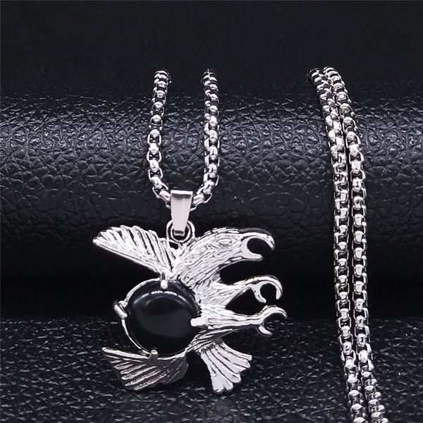 

pendant necklaces 2021 fashion eagle stainless steel natural stone chain necklace women silver color jewelry collier femme n4515s04