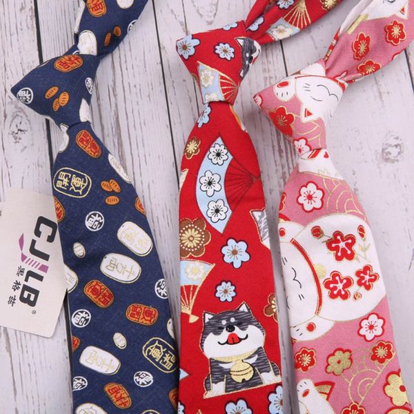 

lucky cat women men ties retro bronzing cartoon necktie groom gentleman ties men party gravata slim mens tie 7cm neckwear, Blue;purple