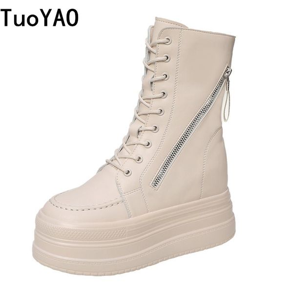 

ankle short boots women ladies zipper autumn punk boots casual shoes 8cm wedge heels black leather motorcycle woman new