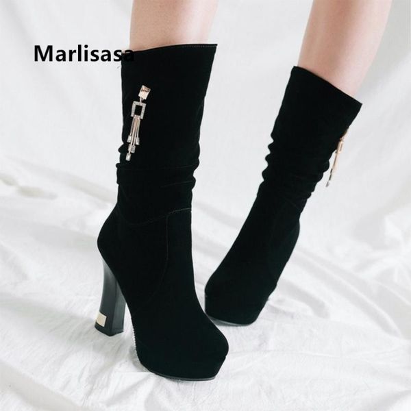 

женщины мода сладкая удобная черный высокий каблук высокого качества boots женщина sexy party red autumn winter boots bottes femmes g6061, Black