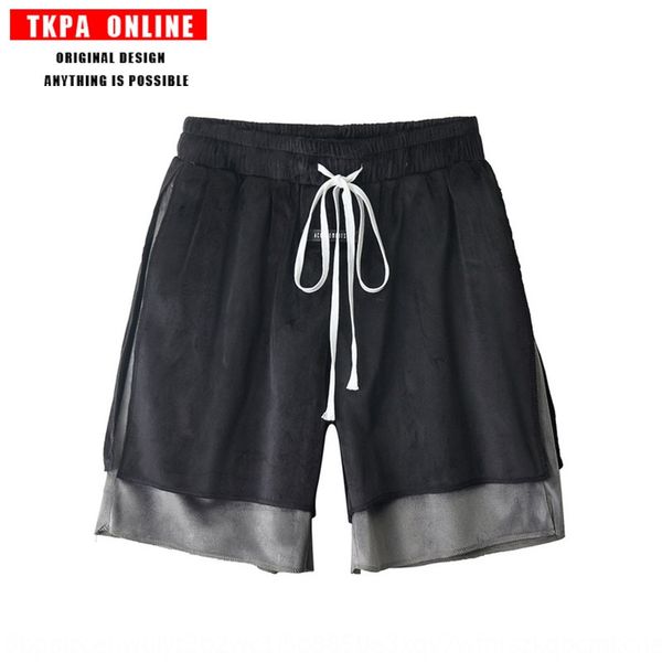 

tkpa non-trimmed fake shorts and shortstwo-piece american high street shorts velvet hip-hop loose wide leg casual five-point pants znomz zno, Blue