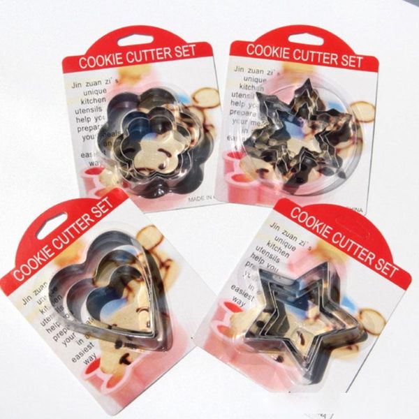 

3pcs/set heart plum blossom snowflake shape stainless steel baking cookie cutter cake frying egg mould kithchen tools