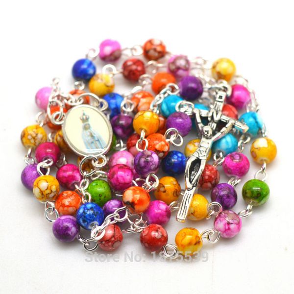 

2020 fatima rosary with colorful acrylic beads pray necklace for women, Silver
