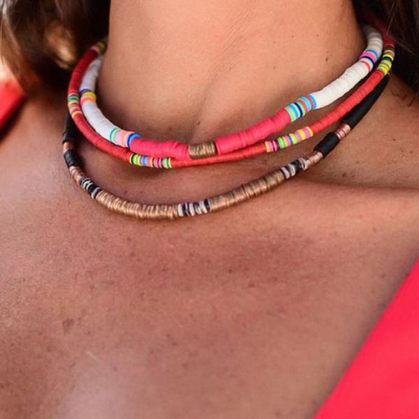 

pendant necklaces 6mm mixed color polymer clay disc beads necklace loose spacers mix vinyl choker 2021 female bohemia collier jewelry, Silver